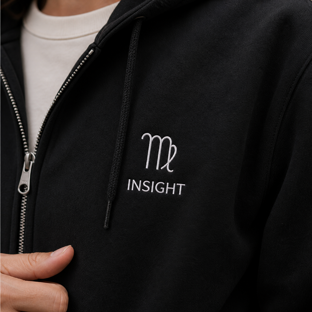 Virgo INSIGHT Zip-Up Hoodie — Embroidered Zodiac Hoodie